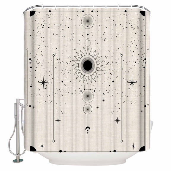 Fabric Shower Curtain, Abstract Sun Moon and Stars Retro Linen Bathroom Curtain with 12 Hooks Waterproof No Bad Odor Machine Washable Bath Curtains for Bathroom, Spa Room, 36"x72"