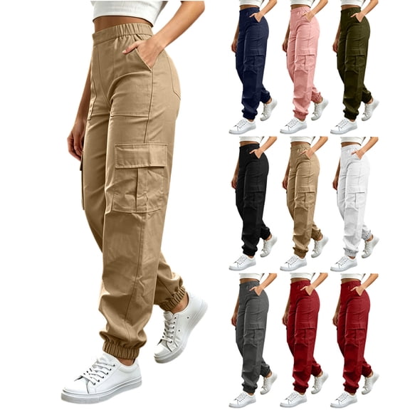 Noric Women Elastic Waist Cargo Jogger Pants High Rise Lightweight Outdoor Pants for Hiking Daily Street Walking Travel