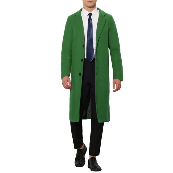 INSPIRE CHIC Winter Overcoat for Men's Single Breasted Notch Lapel Business Trench Coats M Green