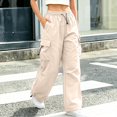 thumbnail image 4 of Huowey Baggy Cargo Pants For Women Wide Leg Hiking Pants With Pockets Drawstring Casual Daily Trendy Outdoor Athletic Trousers,Beige,L, 4 of 6