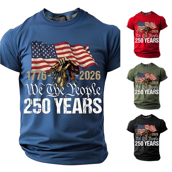 JAJAHO Men's 4Th Of July T Shirts Short Sleeve Graphic Tee 1776-2026 250 Years Anniversary USA Shirt We The People Top