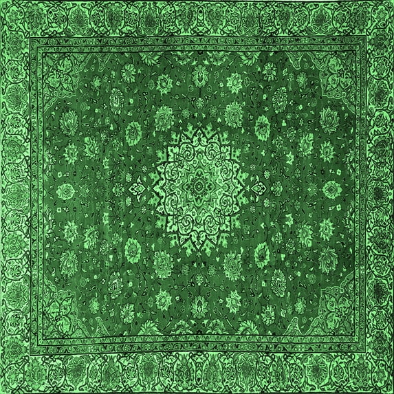 Ahgly Company Indoor Square Medallion Emerald Green Traditional Area Rugs, 3' Square