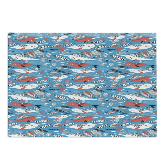 Narwhal Cutting Board, Underwater Life Themed Whale and Bird Feather Illustration Colorful Design, Decorative Tempered Glass Cutting and Serving Board, Large Size, Multicolor, by Ambesonne