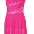 thumbnail image 5 of YIZYIF Kids Girls High-low Lyrical Modern Dance Leotard Dress Shiny Rhinestones Sleeveless Praise Dance Dress Hot Pink 14, 5 of 7
