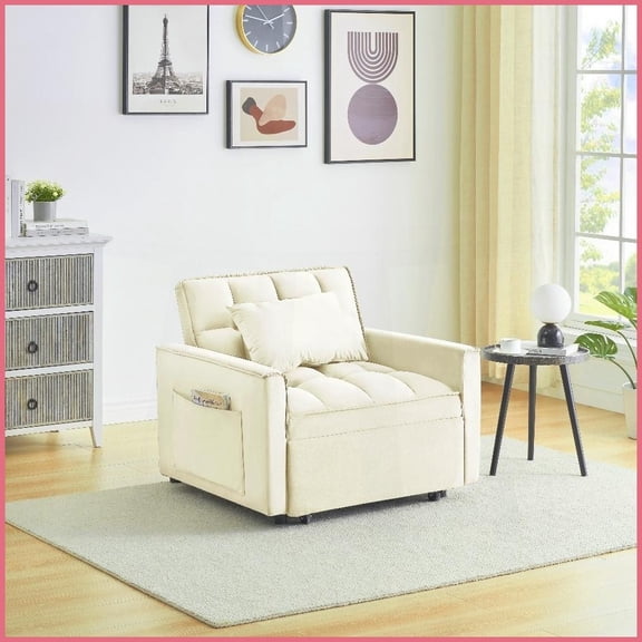 Modern 3-in-1 Convertible Single Sofa Bed - Adjustable Back for Small Spaces, Black & Cream White