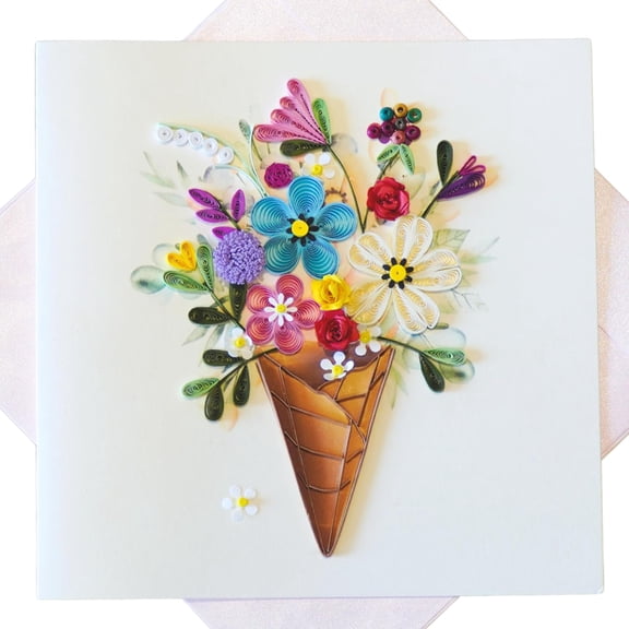 EverLove Unique Quilling Card - Colorful Flower Bouquet Design | Handmade Greeting Card for Birthday, Anniversary, Christmas, Mother’s Day, Thank You, Friends & Loved Ones