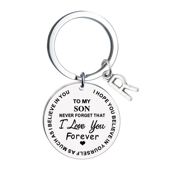 Latrodar DIY To My Son Stainless Steel Last Name 26 Letter Keychain 3x3cm Easter Monday Gifts for Mom
