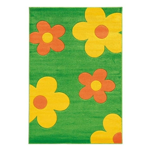 Linon Corfu Floral Frieze Yarn 8'x10' Rug in Green and Yellow