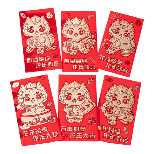 6 sobres rojos de Año Nuevo con bolsillos para dinero de la suerte, sobres chinos para dinero de la suerte. Estilo B