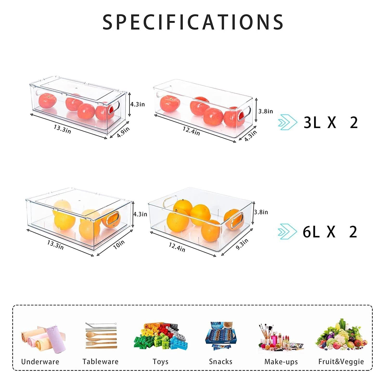 4 Pack Stackable Refrigerator Organizer Bins Pull-out Drawers For Fruit And Veggies Storage Fridge Clear Drawer Containers With Handle Divided Organization Produce Saver
