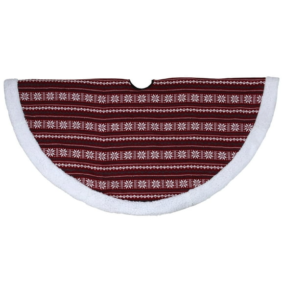 48" Red and White Knitted Snowflake Lodge Christmas Tree Skirt