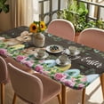 thumbnail image 3 of Easter Table Cloths for 6 Foot Rectangle Tables, Spring Watercolor Bunny Eggs Flower Leaf Wood Grain Patio Waterproof Elastic Fitted Tablecloths, Washable Rectangular Table Cover for Camping, 3 of 8
