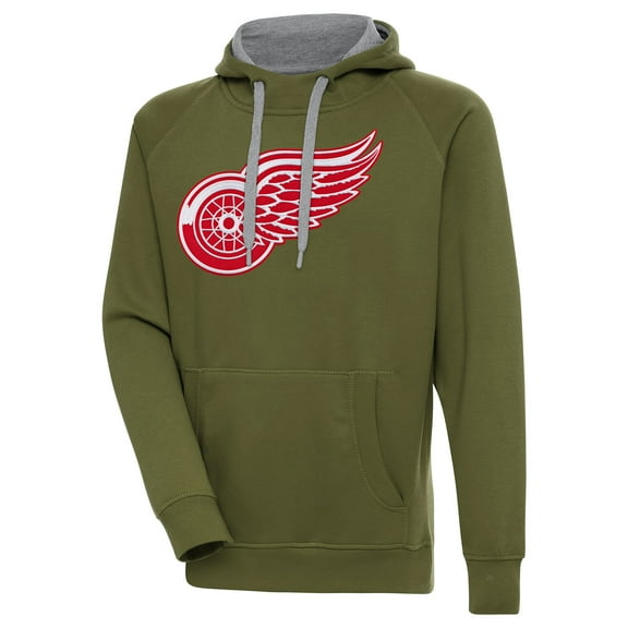 Men's Antigua Olive Detroit Red Wings Victory Pullover Hoodie