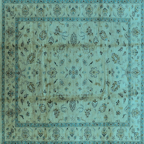 Ahgly Company Indoor Square Oriental Light Blue Industrial Area Rugs, 4' Square
