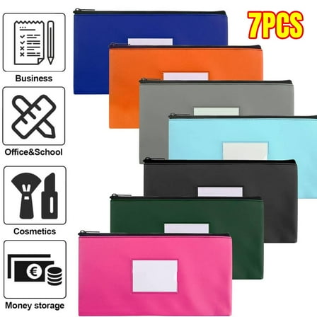 7 Pack Money Bags with Zipper for Cash | 11.25" x 6.25" | 7 Colors | Bank Deposit Bags, Cash Pouches with Zipper, Cash Register bag