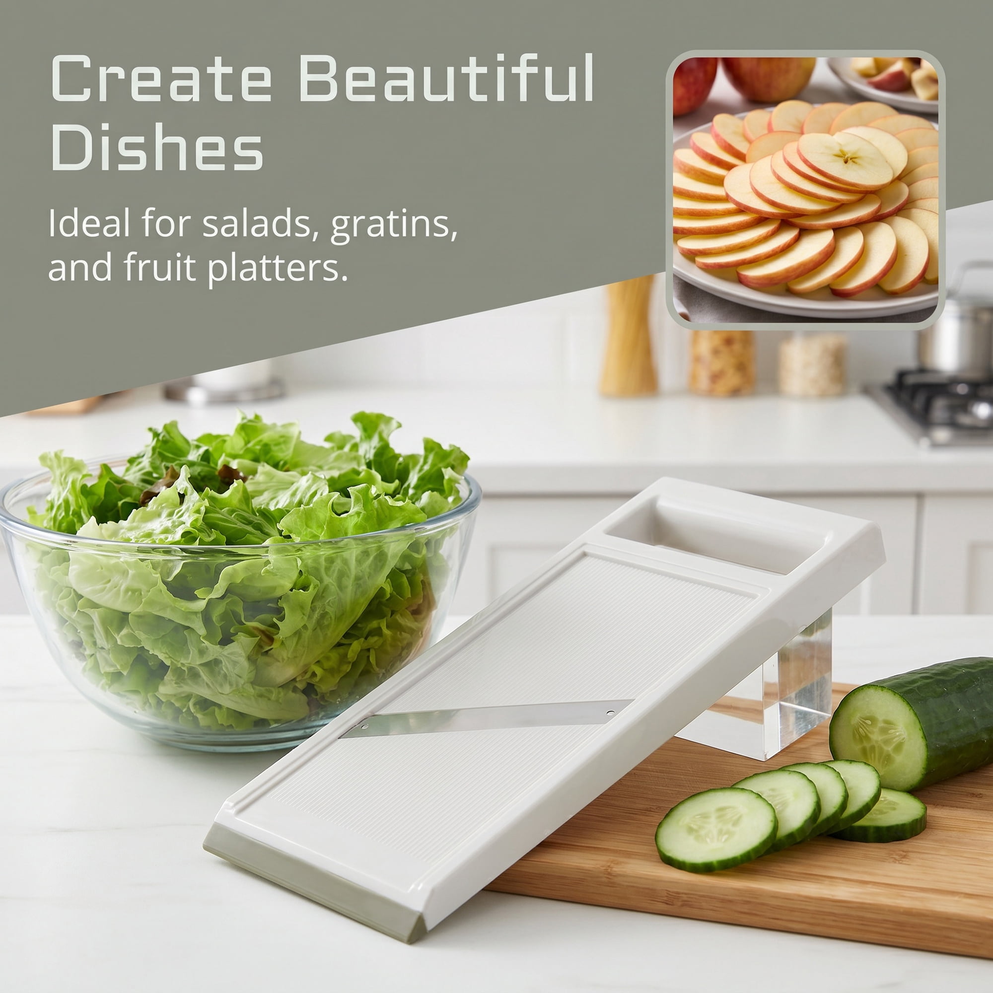 Mandoline Slicer for Kitchen, Vegetable Chopper Multifunctional Cutter for Potato Onion White 10.8" x 4.2"