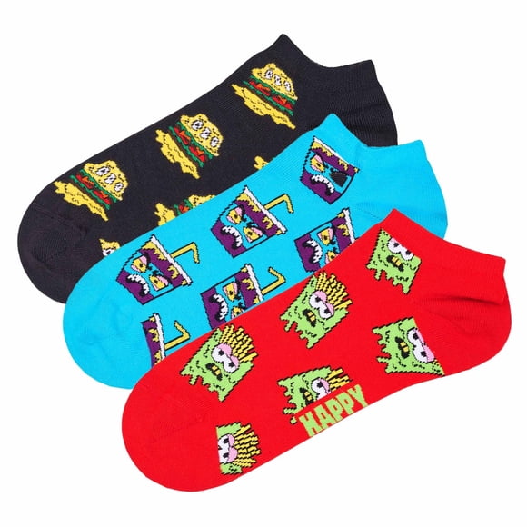 Happy Socks Unisex Sneaker Socks, pack of 3 - Low Socks, Pattern, Color Mix Smelly Food 36-40 (UK 4-7)