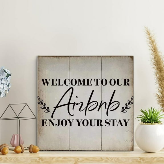 Vintage Wood Sign Welcome To Our Airbnb Enjoy Your Stay Wooden Sign Rustic Wall Hanger Farmhouse Wall Art Wall Decor For Home Bedroom Kitchen Living Room 8x8 Inch