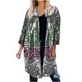thumbnail image 2 of LOVZFMLL Cardigan pour Femmes Cardigan à Sequins Manches Trois-Quarts Haut Fin, 2 of 9