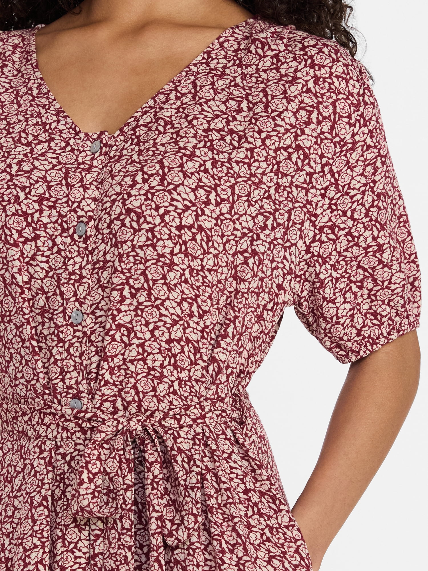 Time and Tru Women’s Crinkle Maxi Dress with Short Sleeves, Sizes XS-XXXL