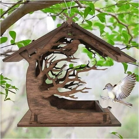 Wooden Outdoor Bird Feeder, Bird House, Bird Feeder, Outdoor Waterproof Hanging Dispenser Wild Bird Feeder, Hanging in