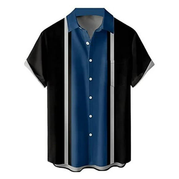 Ediodpoh Men's 3D Striped Printed Shirt with Notch Collar Casual Summer Long Sleeve Dress Shirt for Work and Leisure Mens Shirts Blue XXL