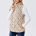 thumbnail image 4 of Women's Retro Printed Fashionable Warm Fleece Cardigan Vest Coat, Open Front Sleeveless Jacket for Unique Layering and Stylish Comfort,Khaki,L, 4 of 6