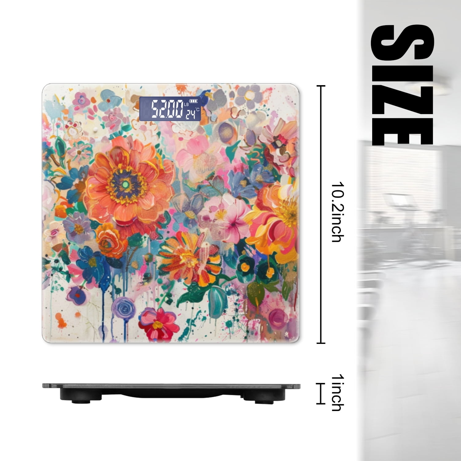Bathroom Scale, Highly Accurate Digital Body Scale,Precisely Measures Weight up to 400 lbs-Large Painting Depicting Array Of Flowers In Various Colors