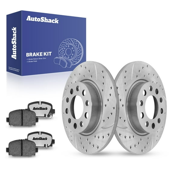 AutoShack 10.94" (278 mm) Rear Solid Drilled & Slotted Brake Rotors Coated   Ceramic Brake Pads | Replacement for 2018-2023 Jeep Compass | Silver Zinc Coated | 6-PC Brake Kit | SilverShield Pro