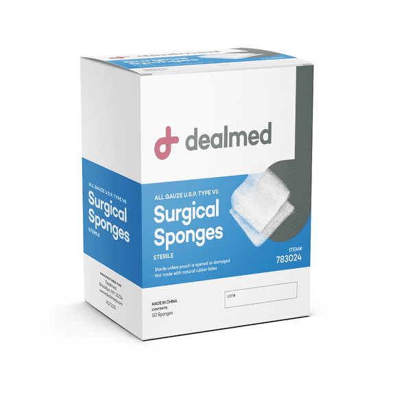 Dealmed 4’’ x 4’’ Sterile Gauze Pads – 12-Ply, Individually Wrapped, Package of Two Medical Gauze Pads, Disposable for First Aid Kit and Medical Facilities, 25/Box