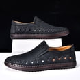 thumbnail image 5 of Beige Perforated Slip-On Hand-Stitched Breathable Casual Leather Shoes for Men, 5 of 8