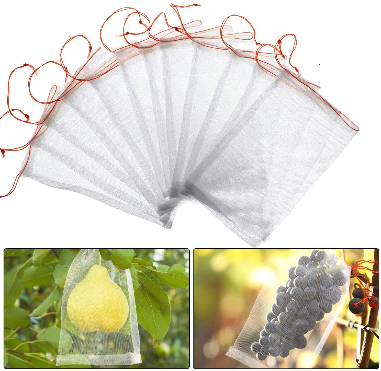 Alltripal 100 PCS Reusable Fabric Fruit Protection Bags Reusable Nylon Mesh Netting Barrier Bags for Apple Grape Mango Pear Fruit and Vegetable Against from Birds 7.87X9.84inch, 100pcs 