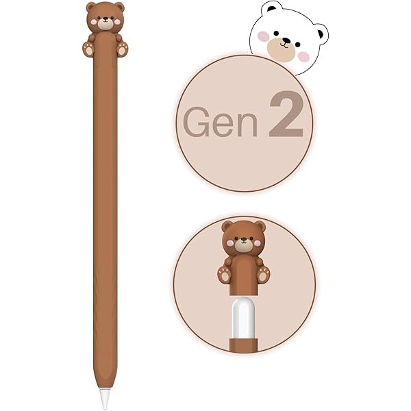 wonima02 Cute Bear Apple Pencil Case for Apple Pencil 2nd Generation Case Silicone Protective Cover Sleeve Skin Accessories (Brown, Apple Pencil 2nd Generation)