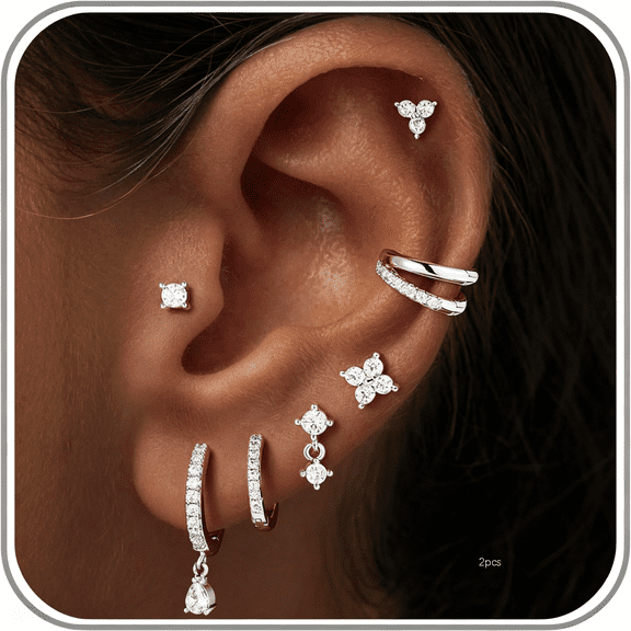 DESIGNICE Flat Back Earring Stacks for Women, Hypoallergenic 14K Real Gold Plated Hoop Stud Cartilage Earrings Stack Set Small Cute Helix Huggie Hoop Drop Earrings Trendy Jewelry Gifts for Women
