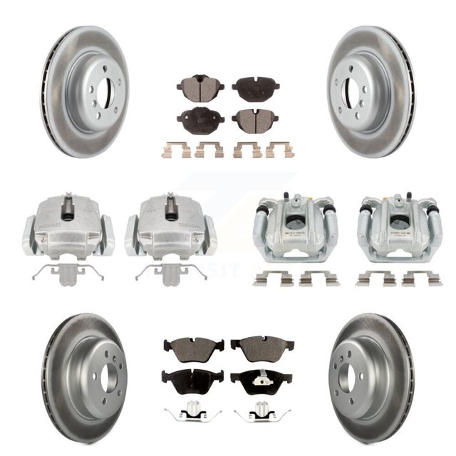 Transit Auto Front Rear Disc Brake Caliper Coated Rotors and Semi-Metallic Pads Kit (10Pc) for Car BMW 528i xDrive Without Performance Brakes with 330mm Diameter Rotor KCG-100800P