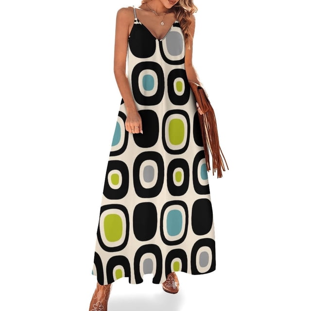 Vestido sin mangas con patrón de camino de jardín moderno de mediados de siglo retro 205 Vestidos de noche para mujer Vestidos largos