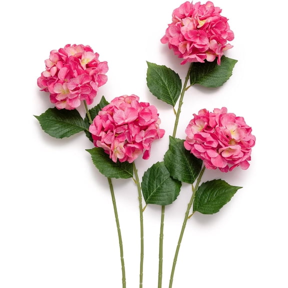 4pcs Pink Faux Hydrangeas Flowers with Stems, Bulk Silk Fake Hydrangeas Decor Wedding Real Touch Flower for Outdoors Centerpieces Bouquet Floral Arrangments