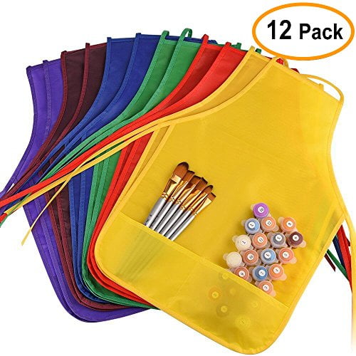 KUUQA 12 PCS Children Art Smock Kids Painting Baking Cooking Aprons Art Smock for Kitchen or Classroom, Painting Supplies(Machine Washable)