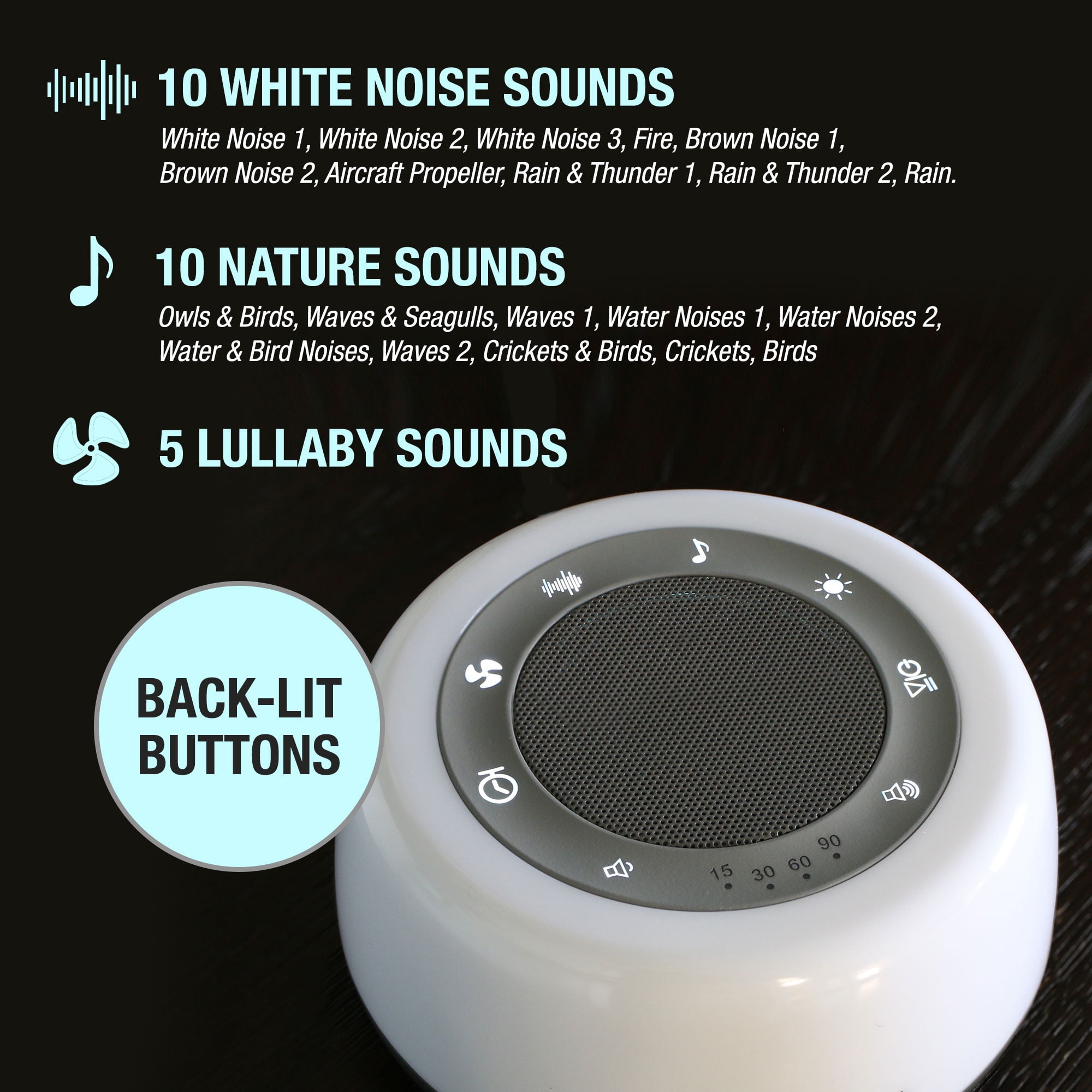 Habitat White Noise Machine, Multi-Color Night Light, 25 Relaxation Sounds, Bluetooth, 4 Timer Options, 17 Volume Levels