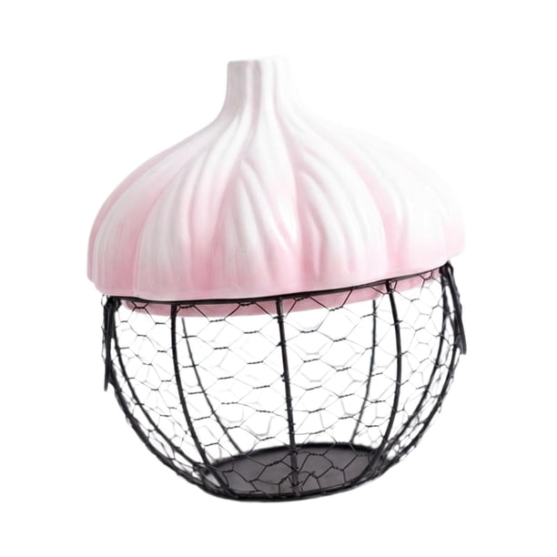 Soporte para huevos, cesta para huevos, suministros de cocina, cesta de almacenamiento de hierro tejido para jengibre y , soporte de cerámica, para Rosa