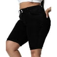 thumbnail image 4 of Gocolloa Womens Plus Size Jean Shorts Stretchy High Waisted Ripped Roll Hem Denim Bermuda Shorts 10" Inseam Black 24W, 4 of 5