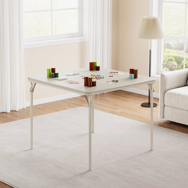 Folding Card Table, Portable Card Tables with Upholstered PU Leather Tabletop, Foldable Activity Table for Picnic, Learning and Playing, Space-Saving, No Assembly Required