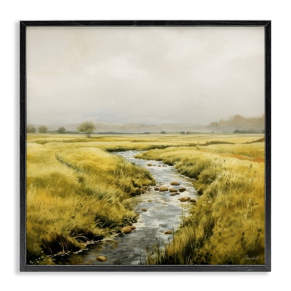 Stupell Industries Contemporary Calming Horizon River Black Framed Giclee Art, 12 x 12, by Roozbeh Bahramali