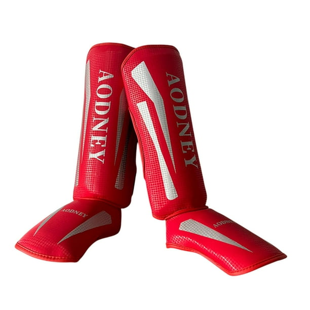 Espinilleras para Muay Thai, Protectores de empeine para espinilleras, Espinilleras para Karate MMA, Equipo de protección, M rojo