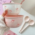 thumbnail image 4 of Bow Print Color Ceramic Bowl Set Household High Aesthetic Bowl and Spoon Se, 4 of 9