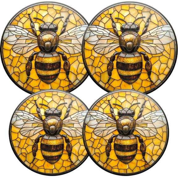 Electric Stove Burner Covers,4 Pcs Round Gas Burner Cover,8 and 10 Inch,circular stained glass with bumblebee design