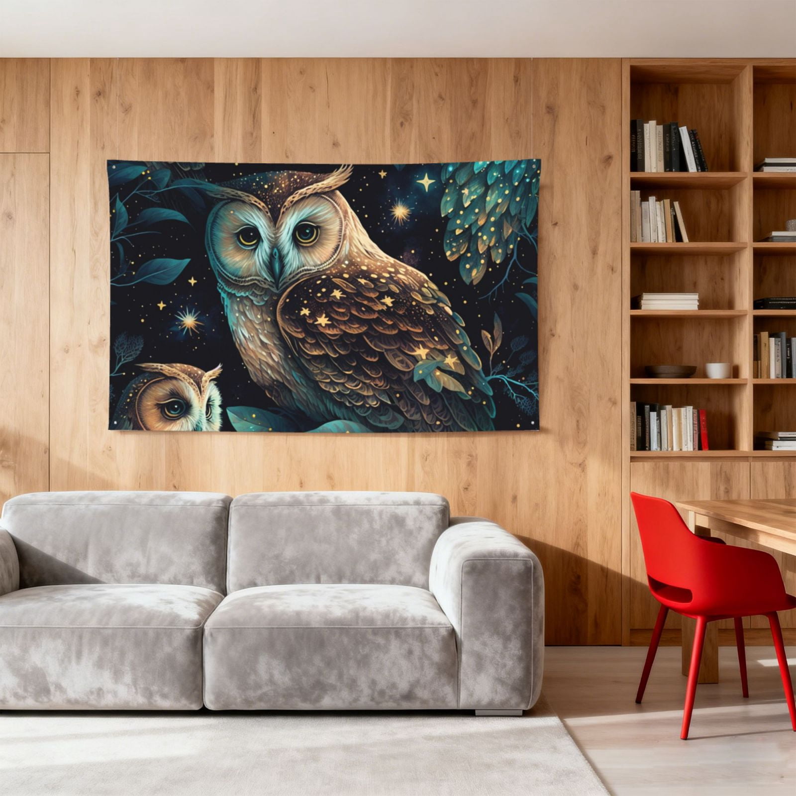Owl Starry Sky Art Four Hole Decorated Banner Flag for Garden Yard Home Decoration Indoor Outdoor 4x6 Ft
