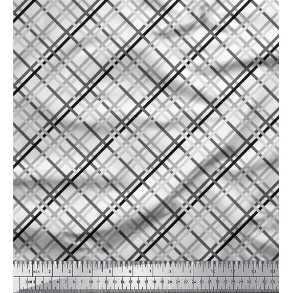 Soimoi Black Cotton Voile Fabric Diagonal Check Print Fabric by Yard 42 Inch Wide