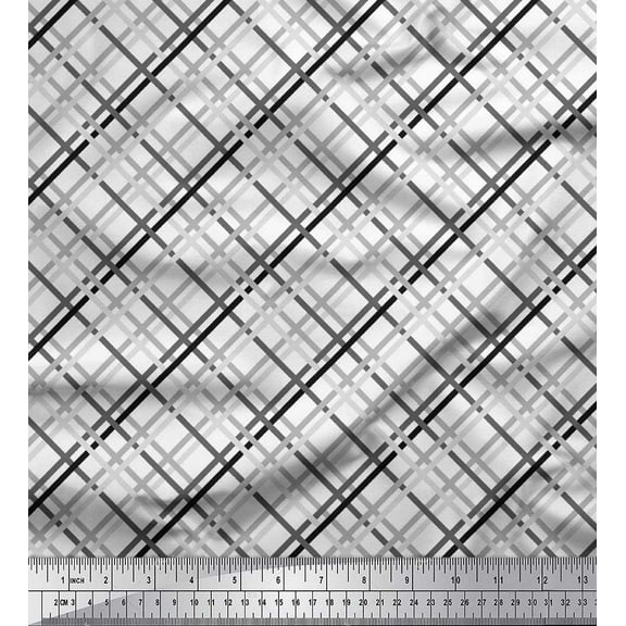 Soimoi Black Cotton Voile Fabric Diagonal Check Print Fabric by Yard 42 Inch Wide