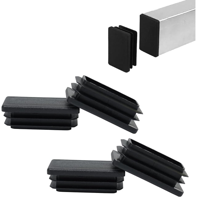 4 Pack 1"x 2" Rectangular Tube End Cap Plastic Plugs, Rectangular Tubing Plug Inserts for Metal Tubing, Fences,Glide Protection from Chair Legs and Furniture,Durable Plastic Hole Plugs, Black Black
